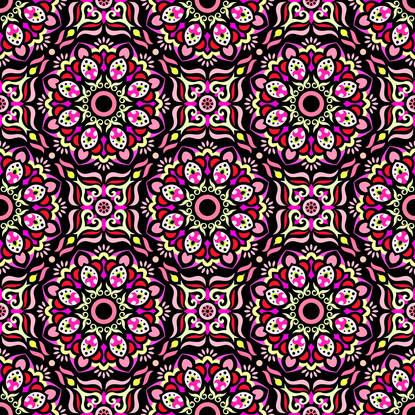 Red - Yellow - Pink Mandala Fabric - 186