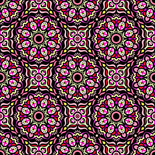 Red - Yellow - Pink Mandala Fabric - 186
