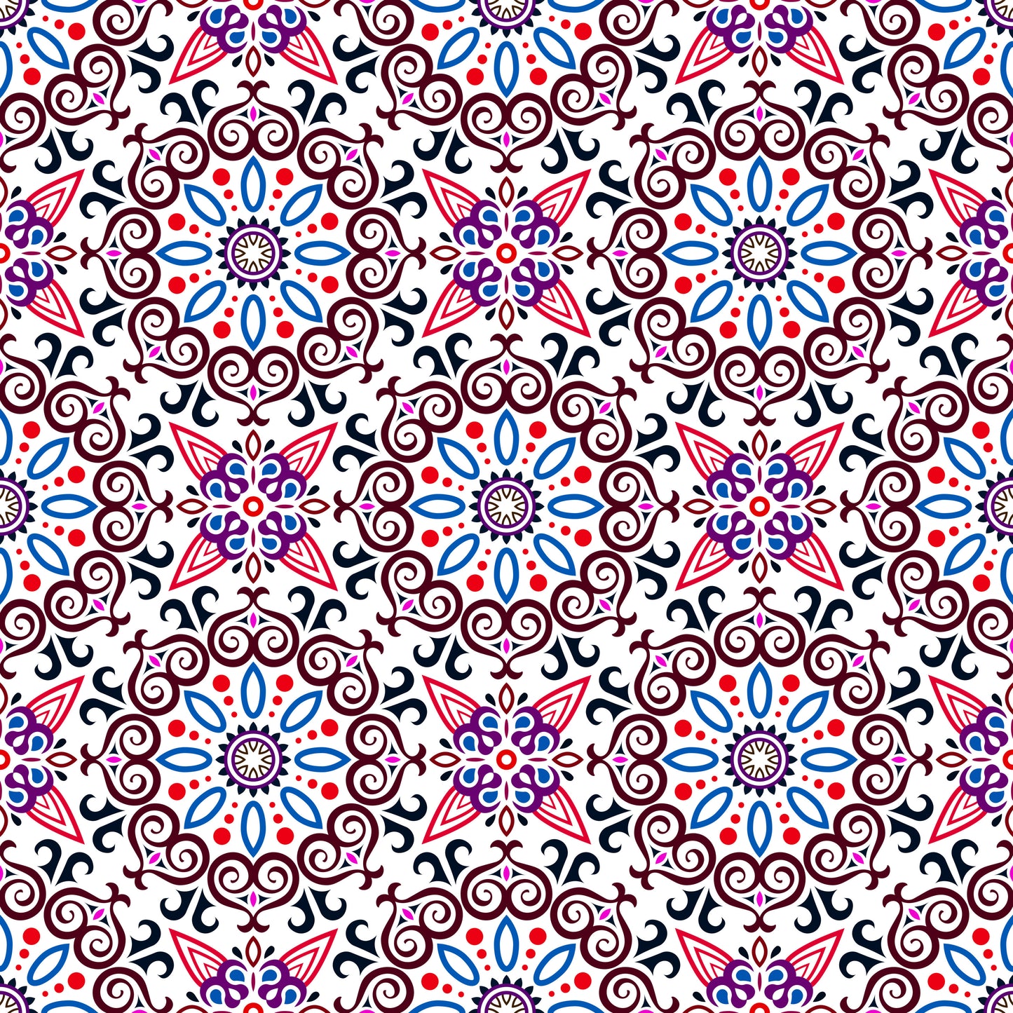 Red - Blue - Purple Mandala Fabric - 138i