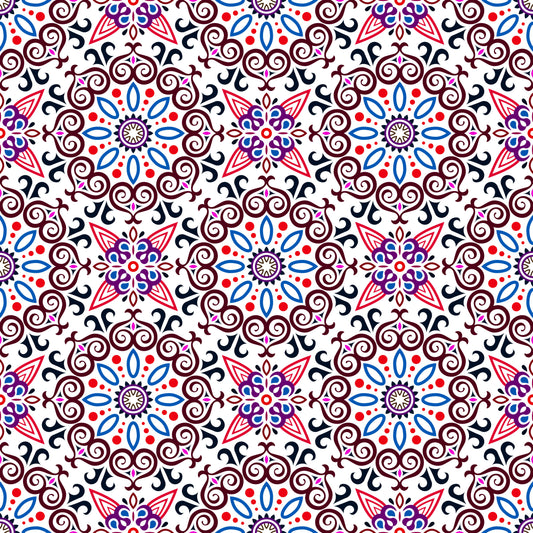 Red - Blue - Purple Mandala Fabric - 138i