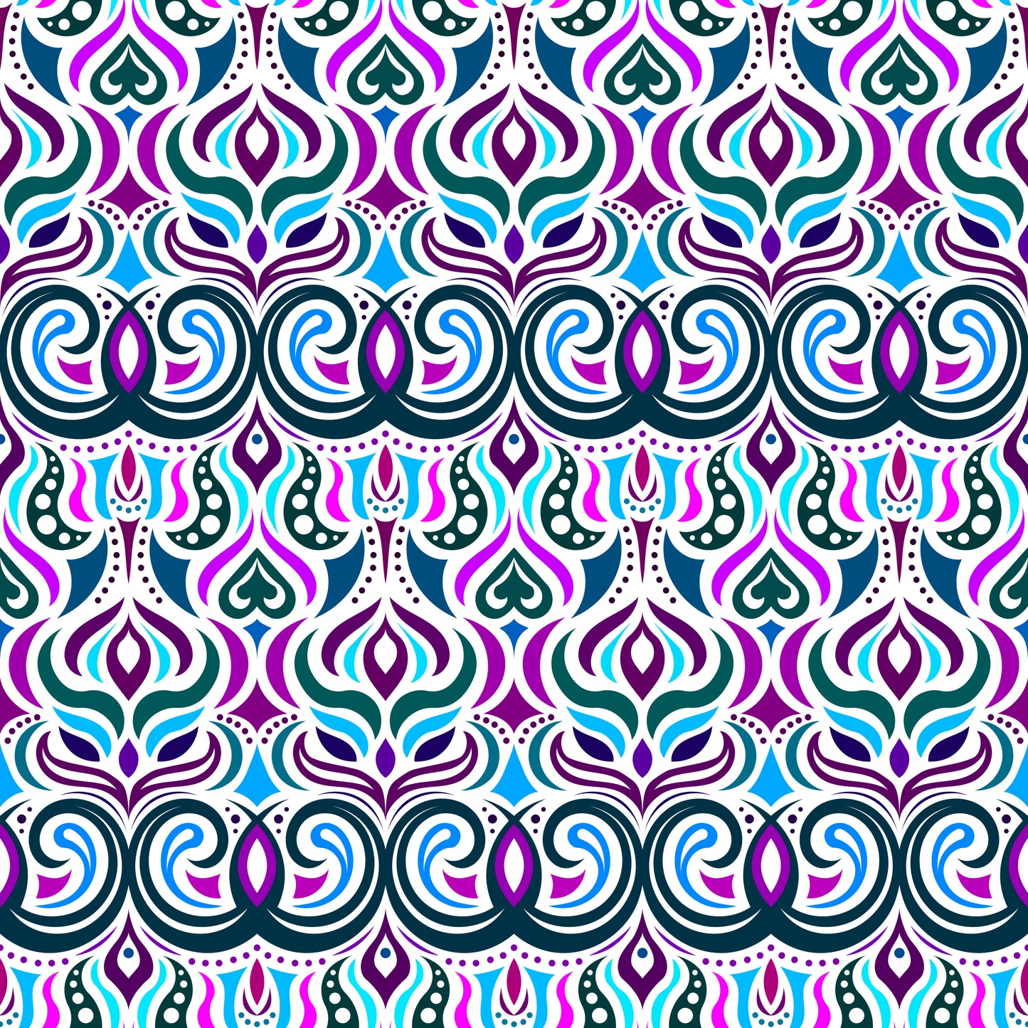 Blue - Purple - Turquoise Abstract Doodle Fabric 1009.7i