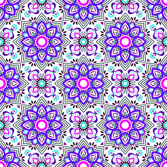 Purple - Turquoise - Pink Mandala Fabric - 145i
