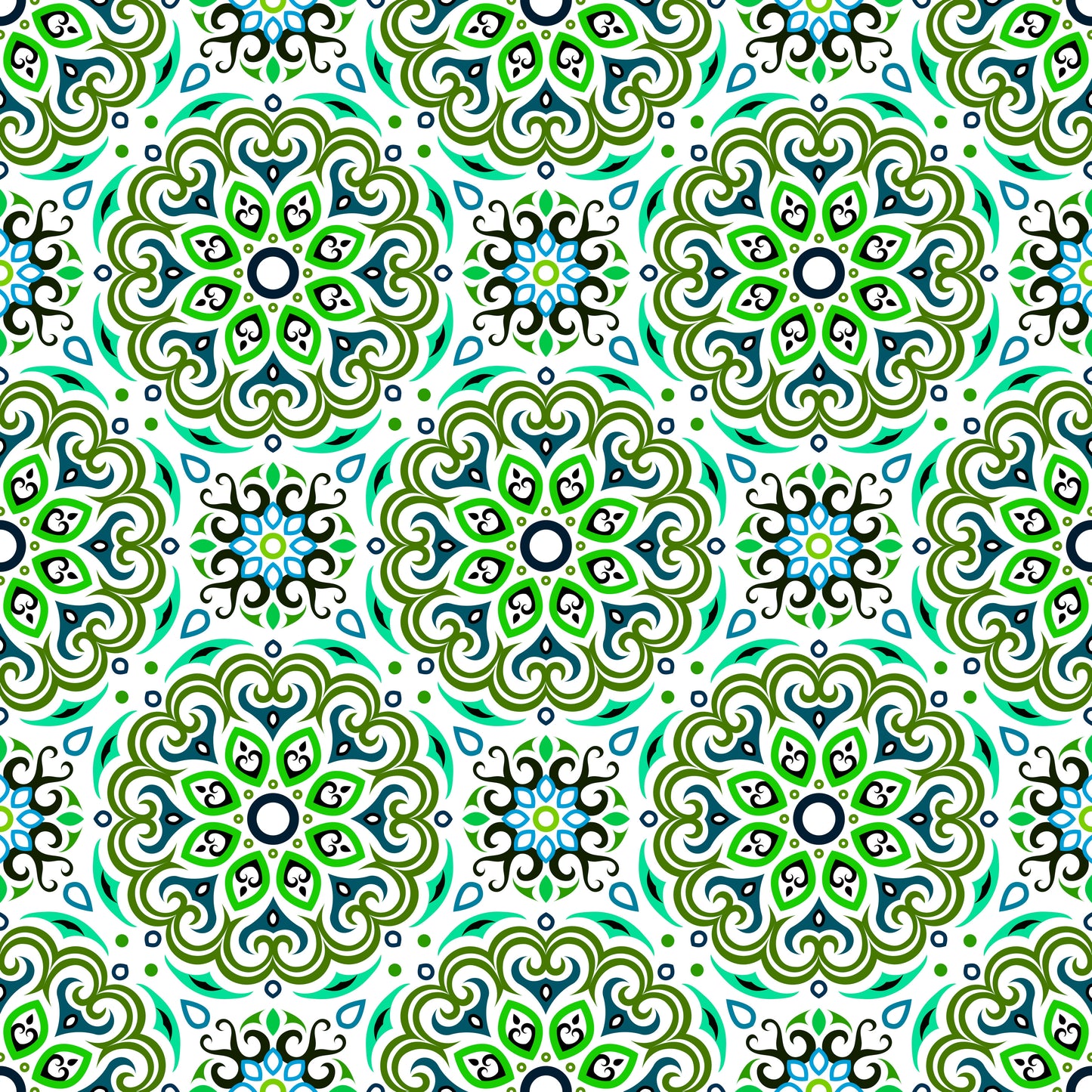 Green - Turquoise - Blue Mandala Fabric - 155i