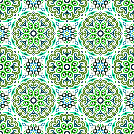 Green - Turquoise - Blue Mandala Fabric - 155i
