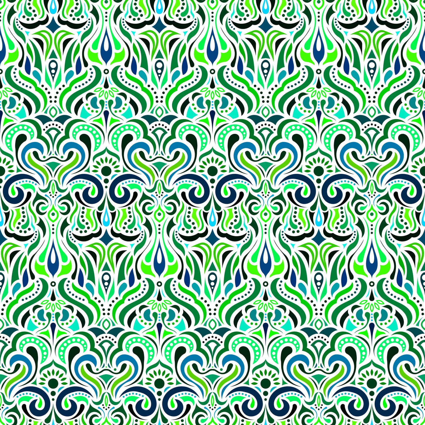 Green - Turquoise - Blue Abstract Doodle Fabric 1012i