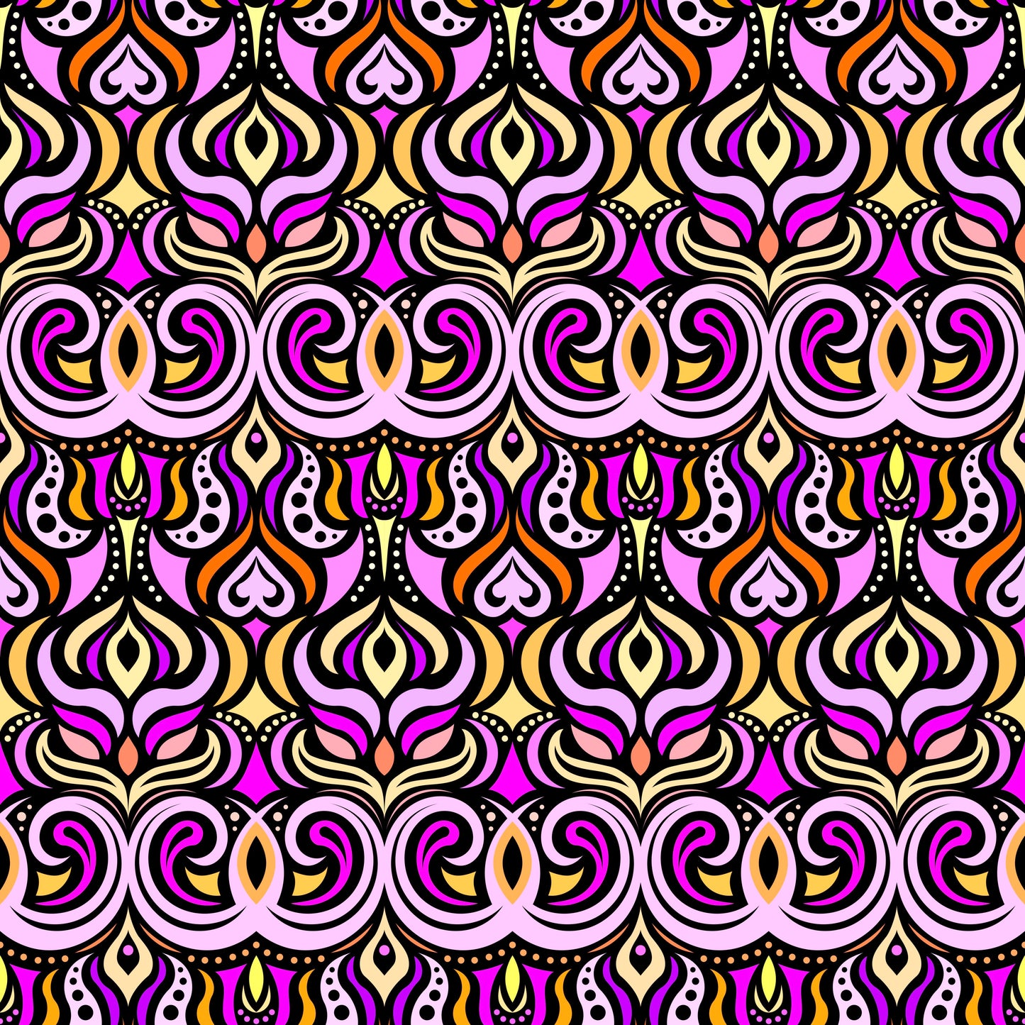 Pink - Orange - Yellow Abstract Doodle Fabric 1009.7