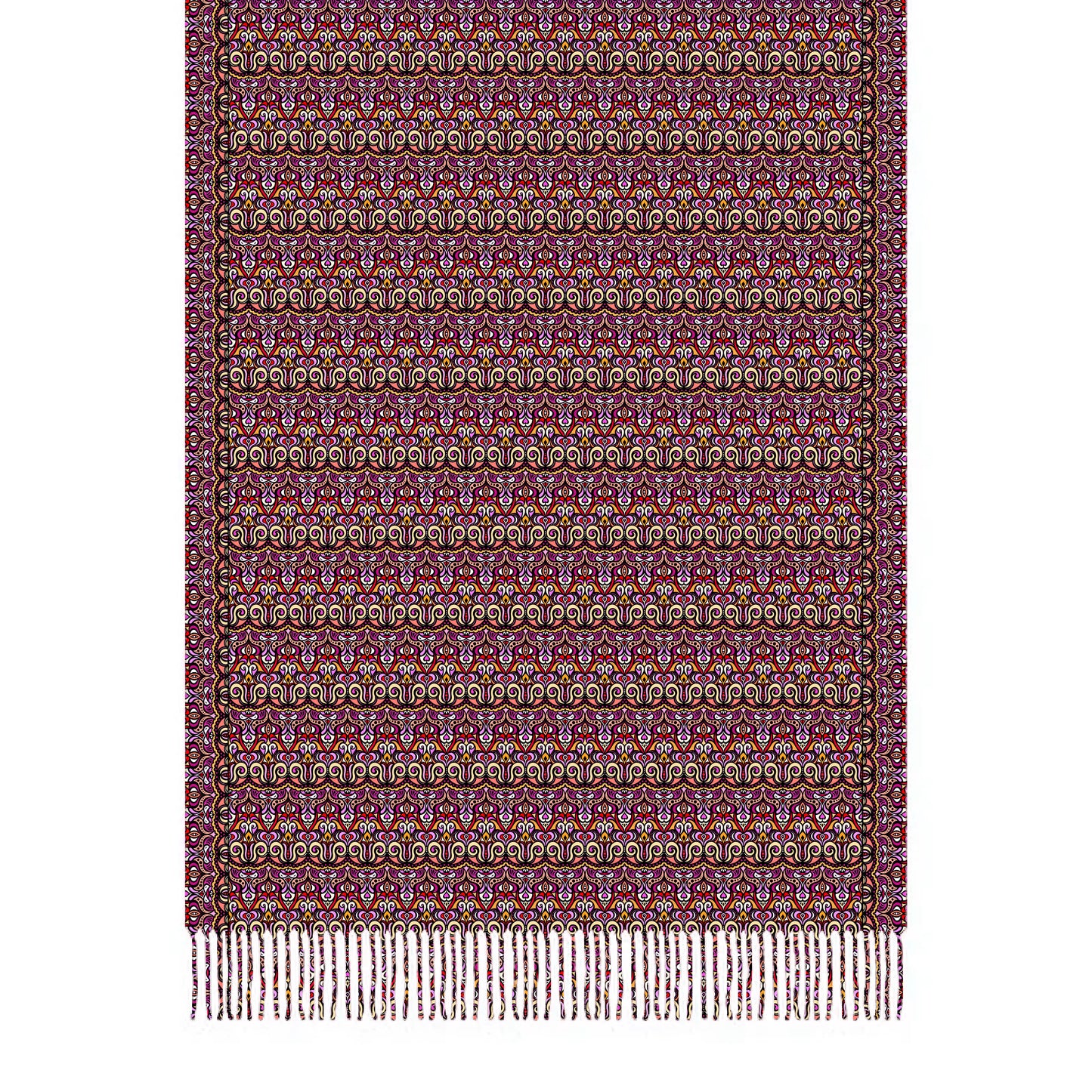 Pink - Yellow - Red Abstract Doodle Scarf with Tassels