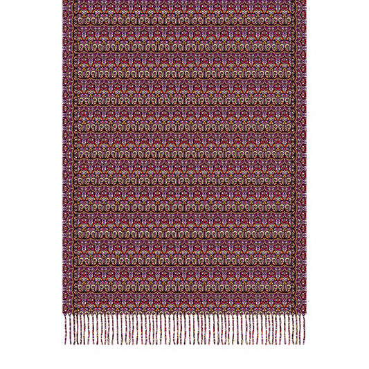 Pink - Yellow - Red Abstract Doodle Scarf with Tassels