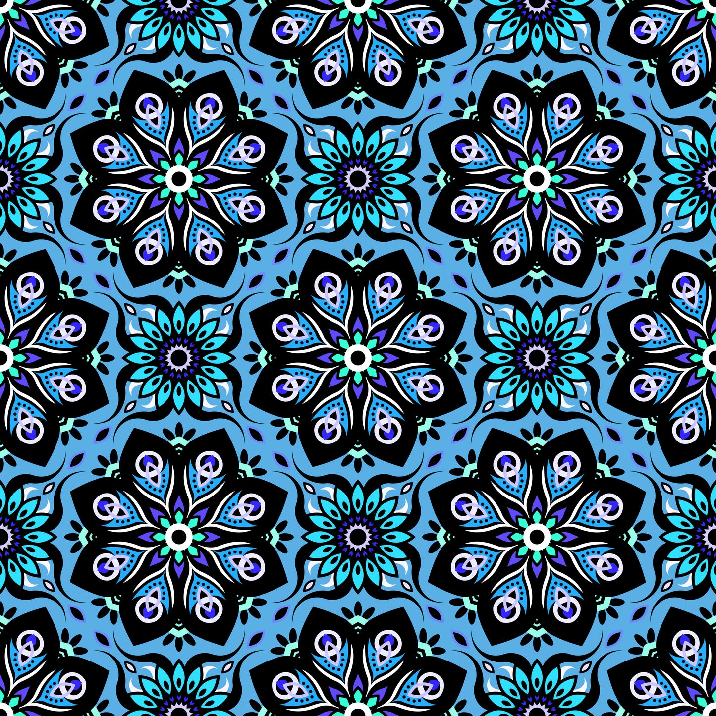 Blue - Turquoise Mandala Fabric - 236