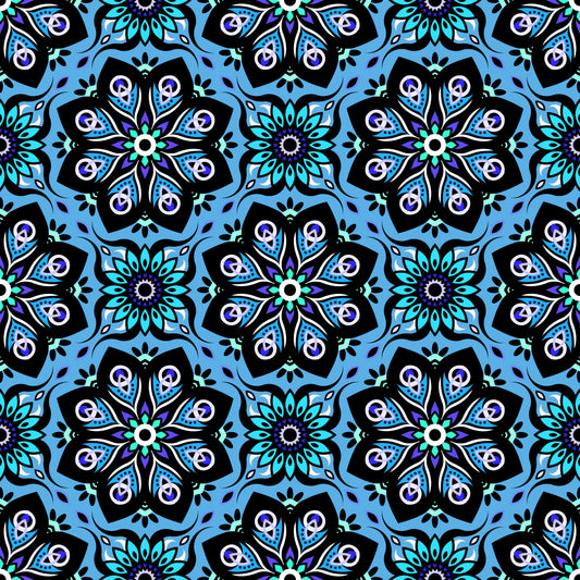 Blue - Turquoise Mandala Fabric - 236