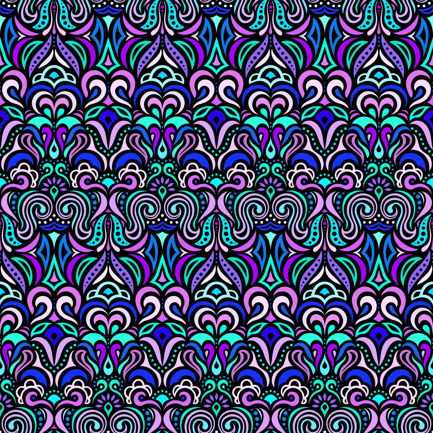 Turquoise - Blue - Purple Abstract Doodle Fabric 1008.3