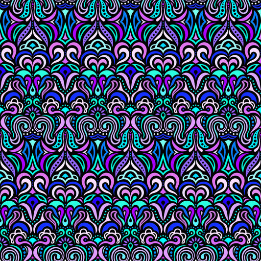 Turquoise - Blue - Purple Abstract Doodle Fabric 1008.3