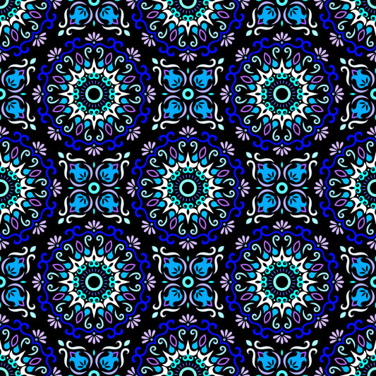 Blue - Purple - Turquoise Mandala Fabric - 174