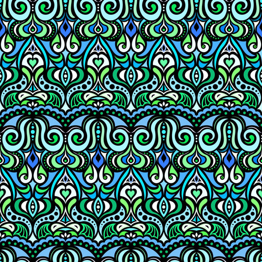 Turquoise - Green - Blue Abstract Doodle Fabric 1010.2