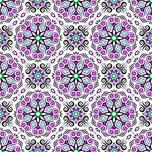 Purple - Green Mandala Fabric - 203i
