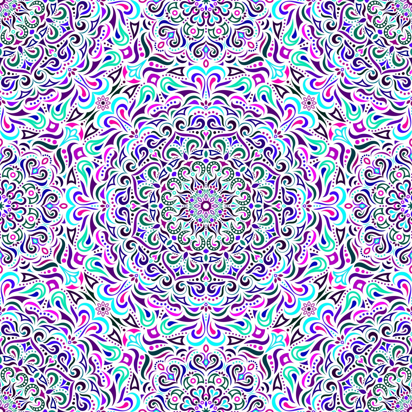 Turquoise - Purple - Pink Mandala Fabric 2005i