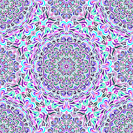 Turquoise - Purple - Pink Mandala Fabric 2005i