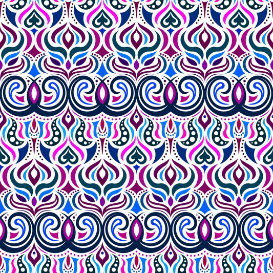 Blue - Pink - Maroon Abstract Doodle Fabric 1009.7i