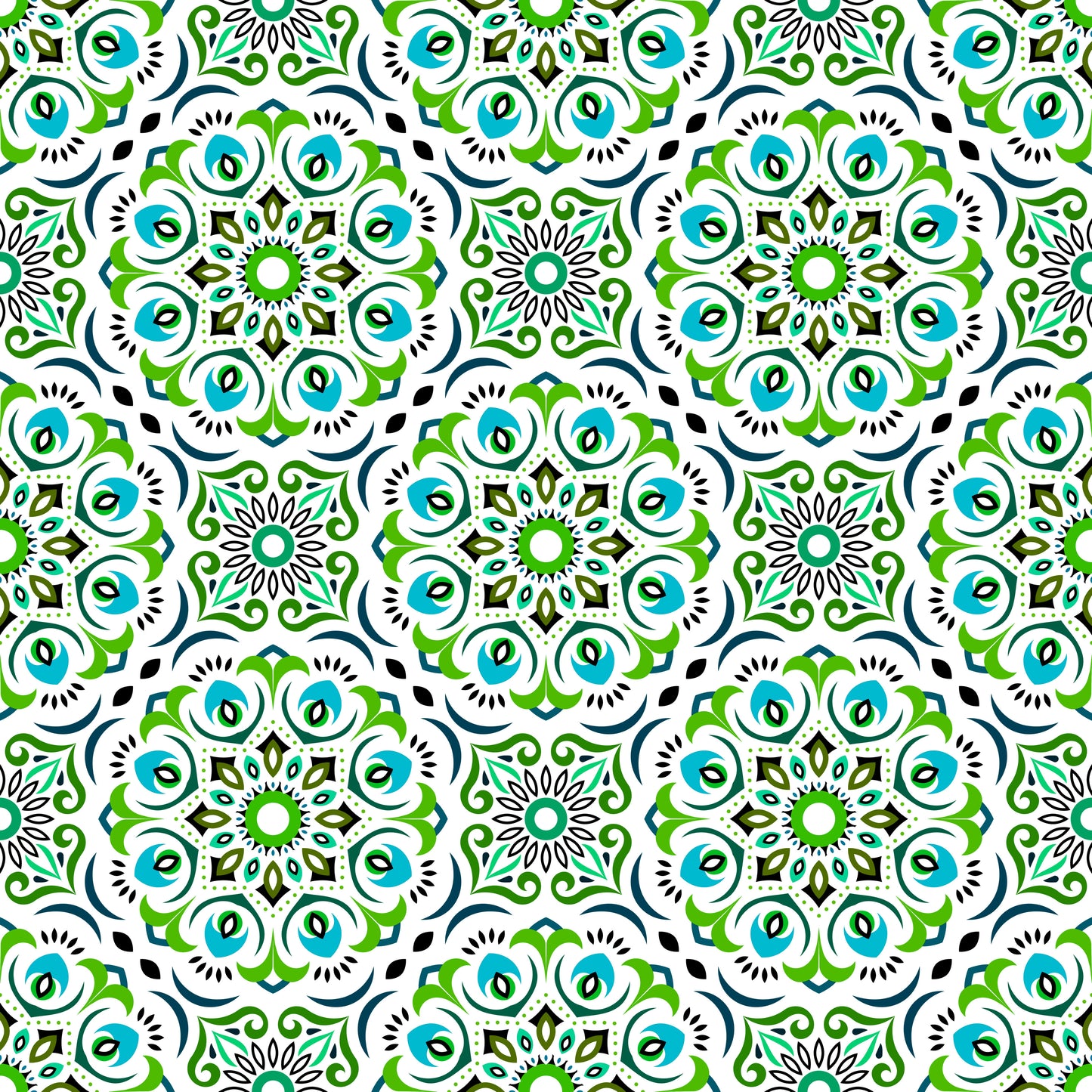 Green - Turquoise Mandala Fabric - 209i