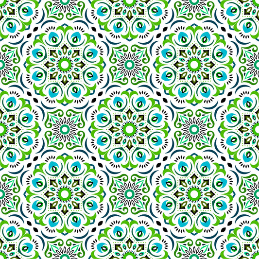 Green - Turquoise Mandala Fabric - 209i
