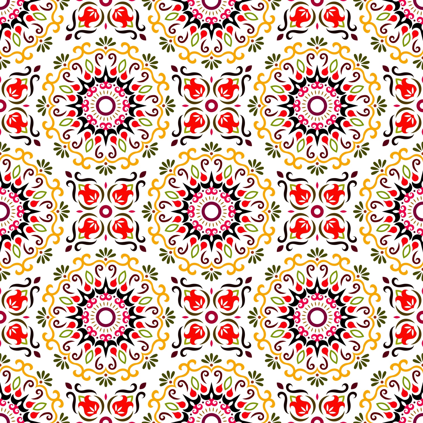 Orange - Red Mandala Fabric - 174i