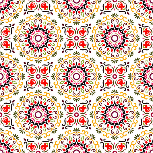 Orange - Red Mandala Fabric - 174i