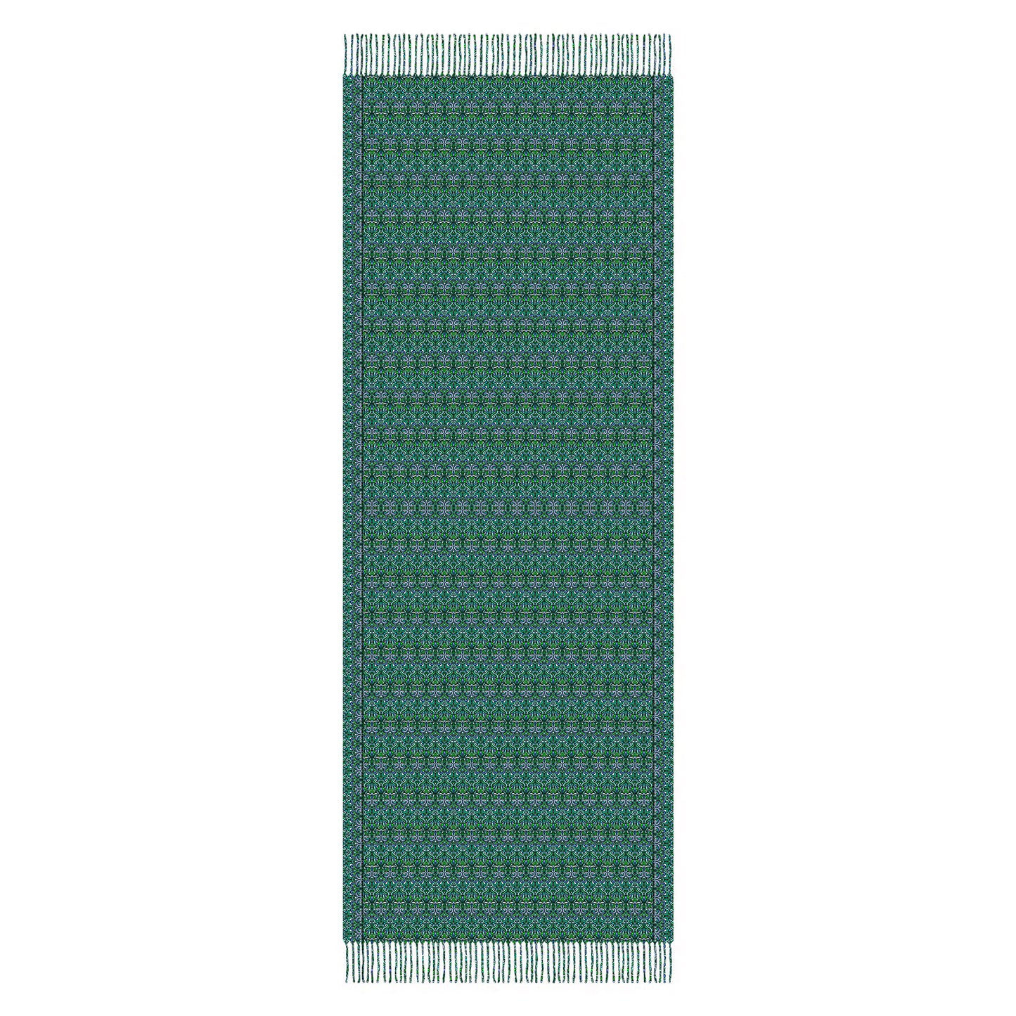 Turquoise - Green - Blue Abstract Doodle Scarf with Tassels