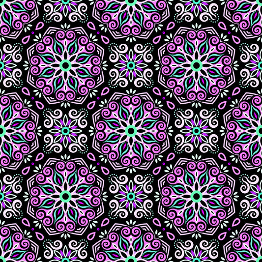 Purple - Turquoise Mandala Fabric - 203