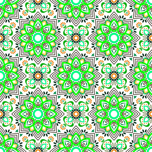Green - Orange - Turquoise Mandala Fabric - 145i
