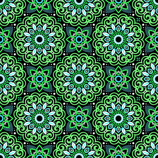Green - Turquoise Mandala Fabric - 149