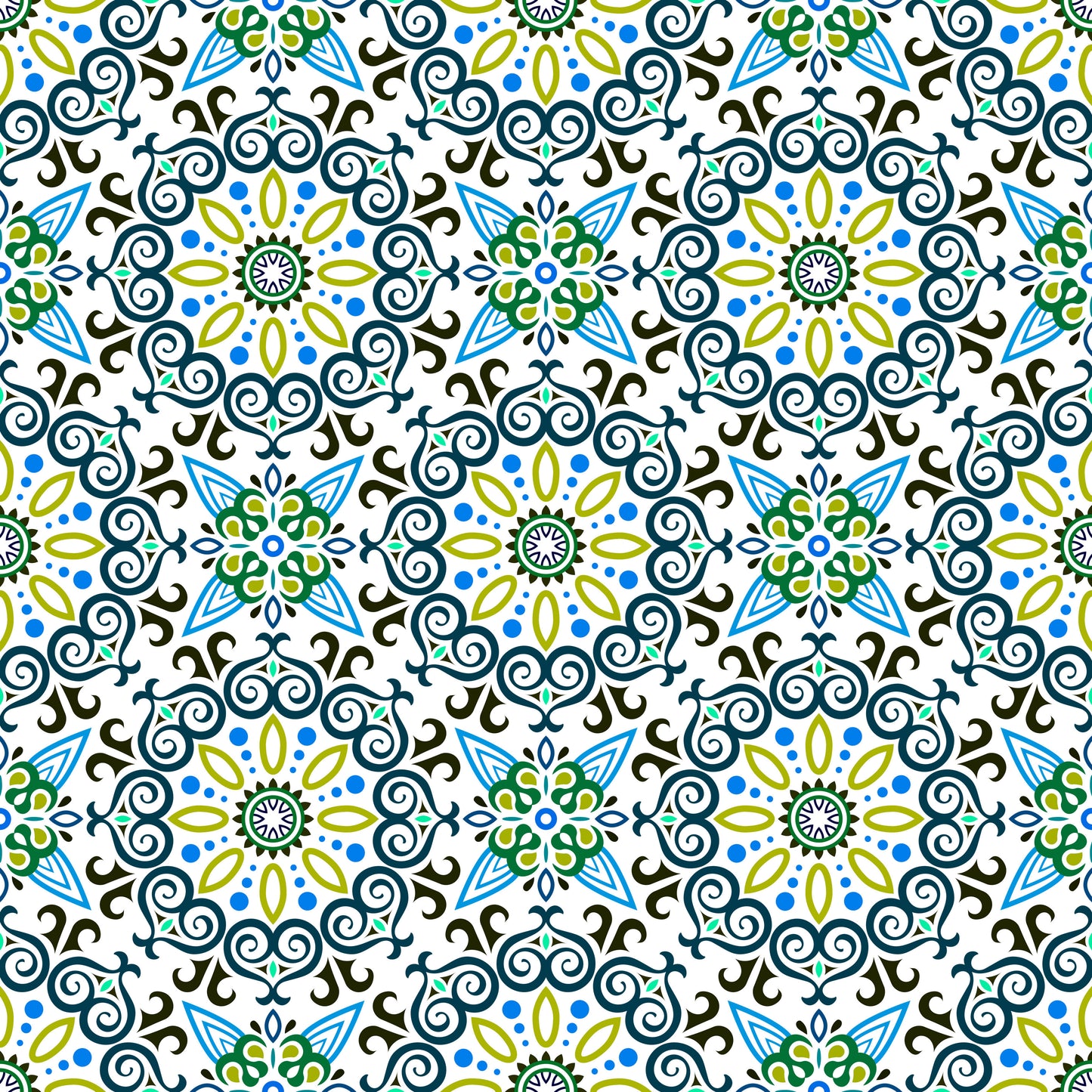Blue - Green - Turquoise Mandala Fabric - 138i
