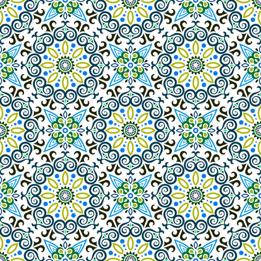 Blue - Green - Turquoise Mandala Fabric - 138i
