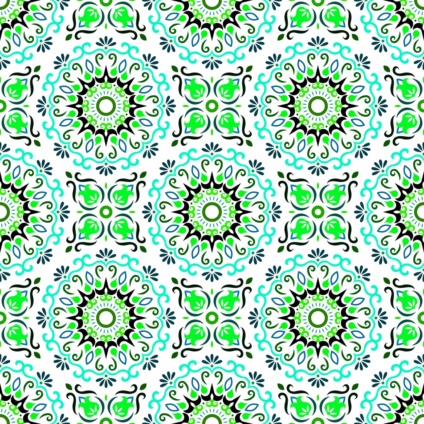 Turquoise - Green Mandala Fabric - 174i