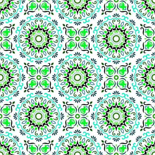 Turquoise - Green Mandala Fabric - 174i