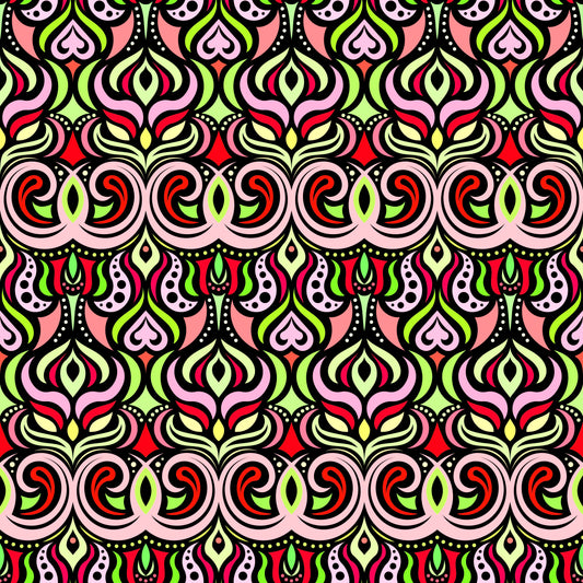 Red - Green Abstract Doodle Fabric 1009.7
