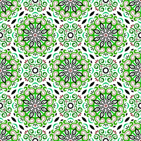 Green - Turquoise - Burgundy Mandala Fabric - 165i