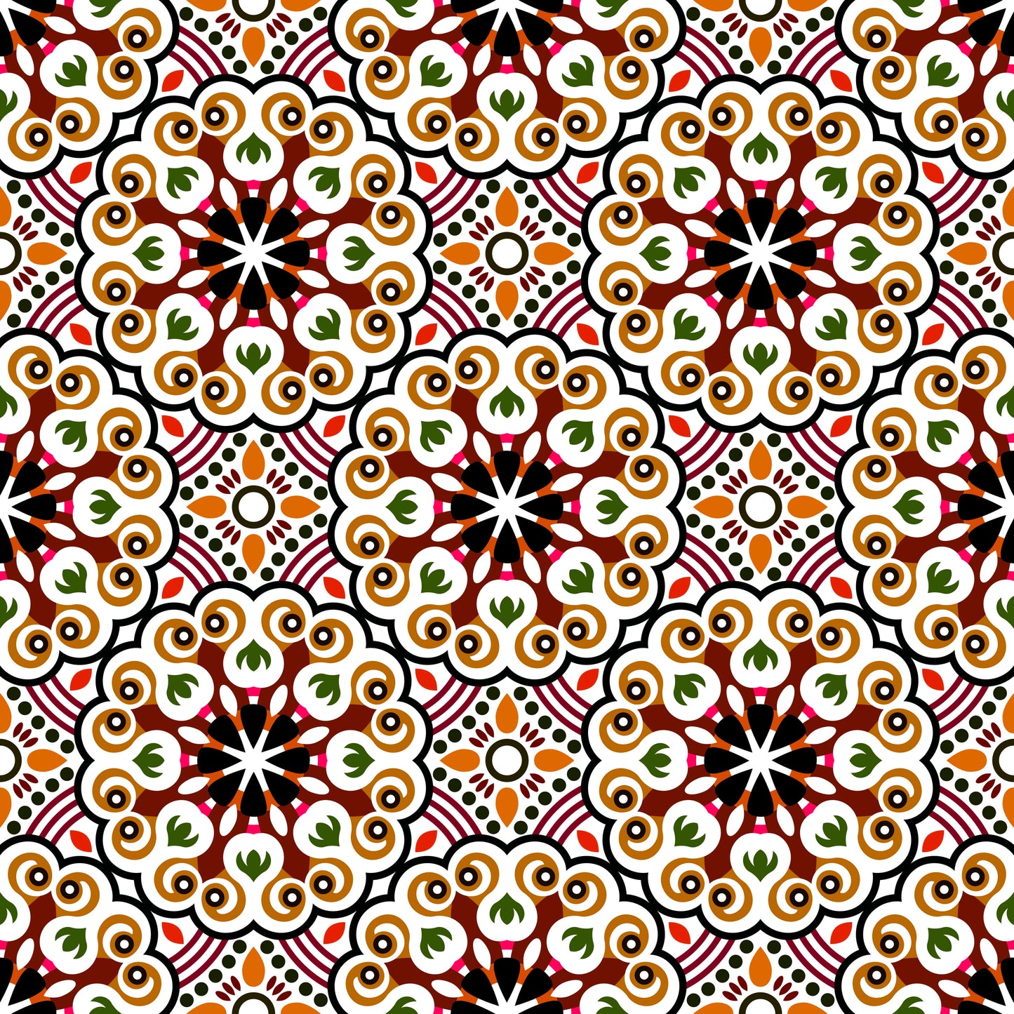 Brown - Orange - Green Mandala Fabric - 132i