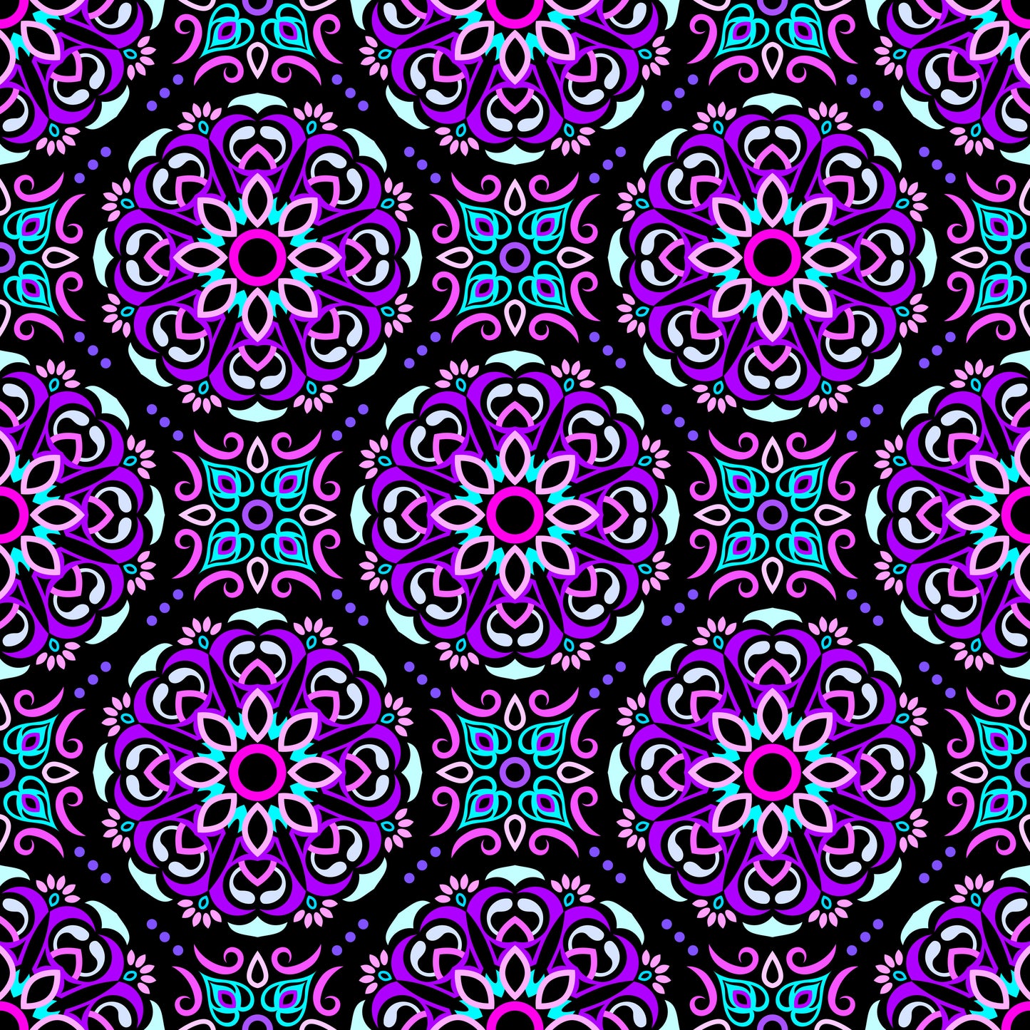 Purple - Pink - Turquoise Mandala Fabric - 160
