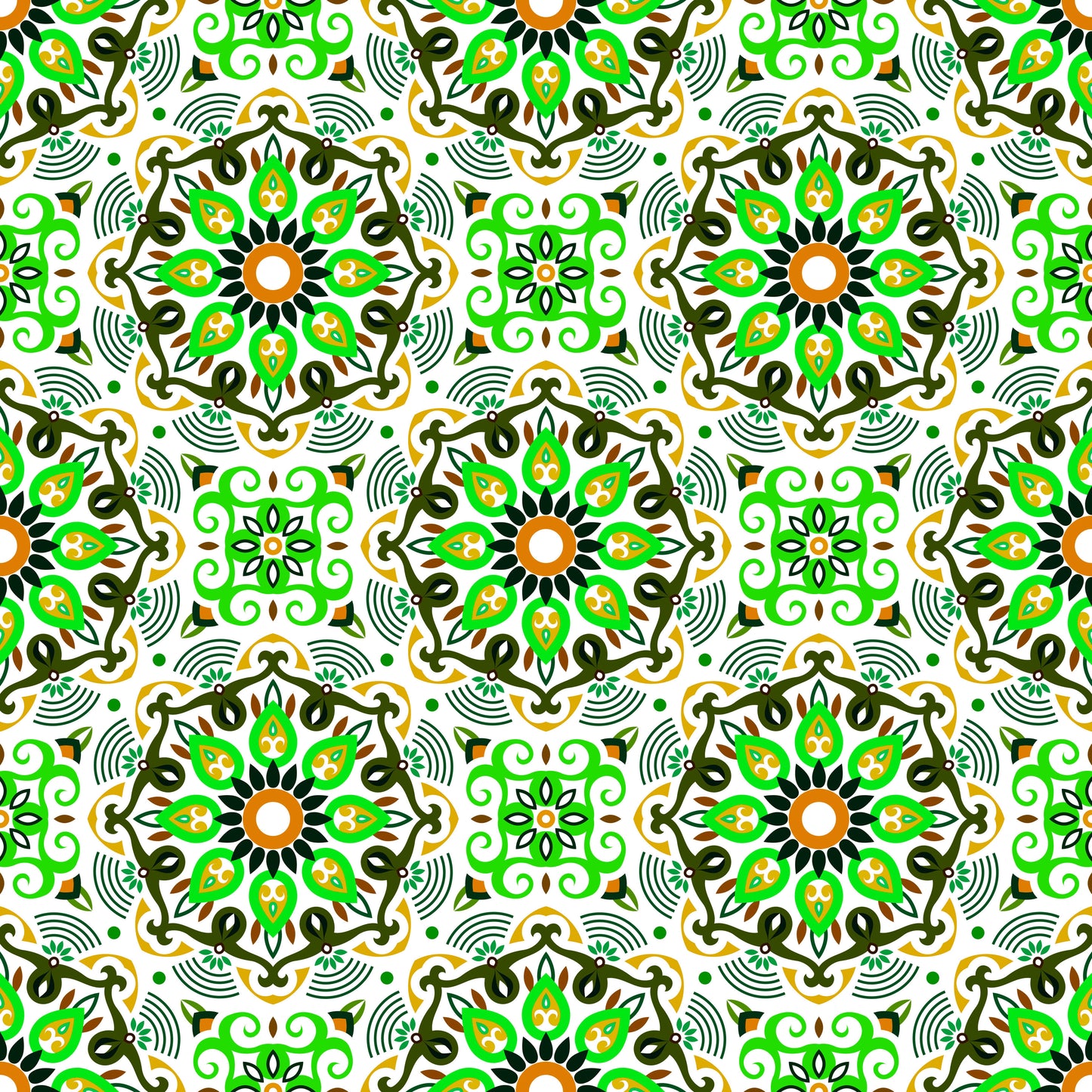 Green - Yellow - Orange Mandala Fabric - 140i