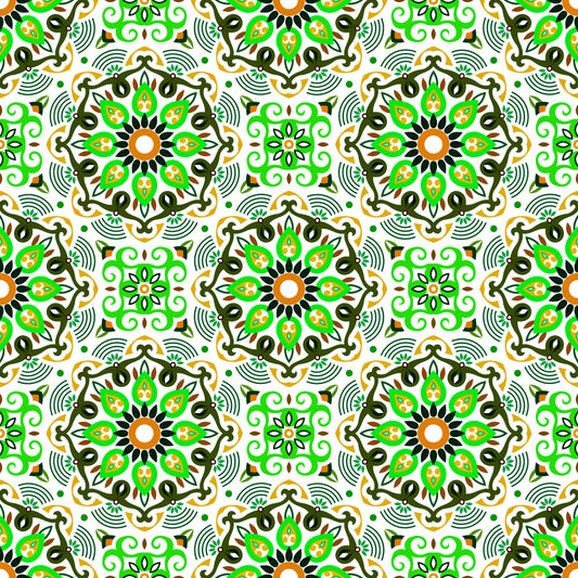 Green - Yellow - Orange Mandala Fabric - 140i