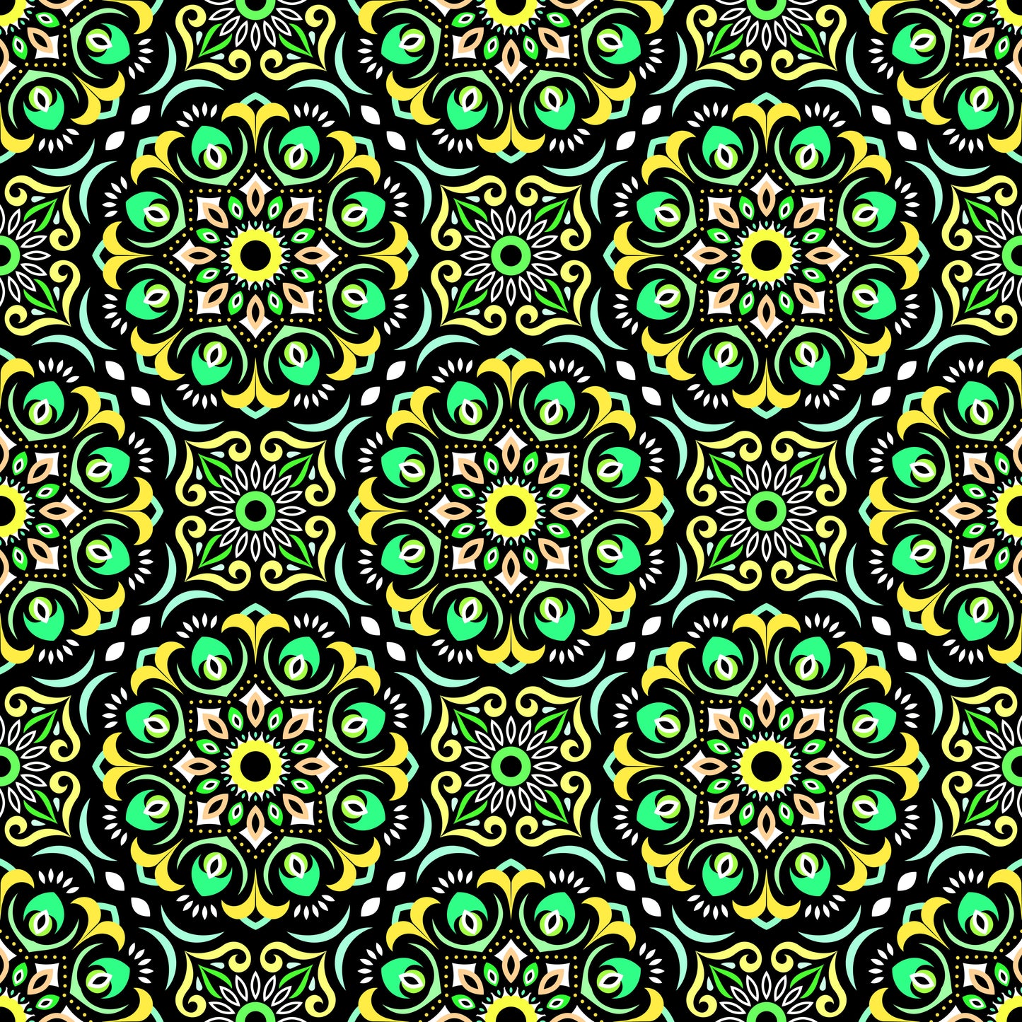 Green - Yellow Mandala Fabric - 209