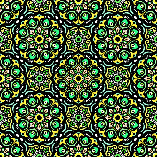Green - Yellow Mandala Fabric - 209