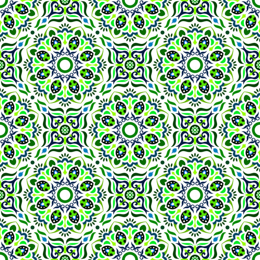 Green - Blue Mandala Fabric - 186i