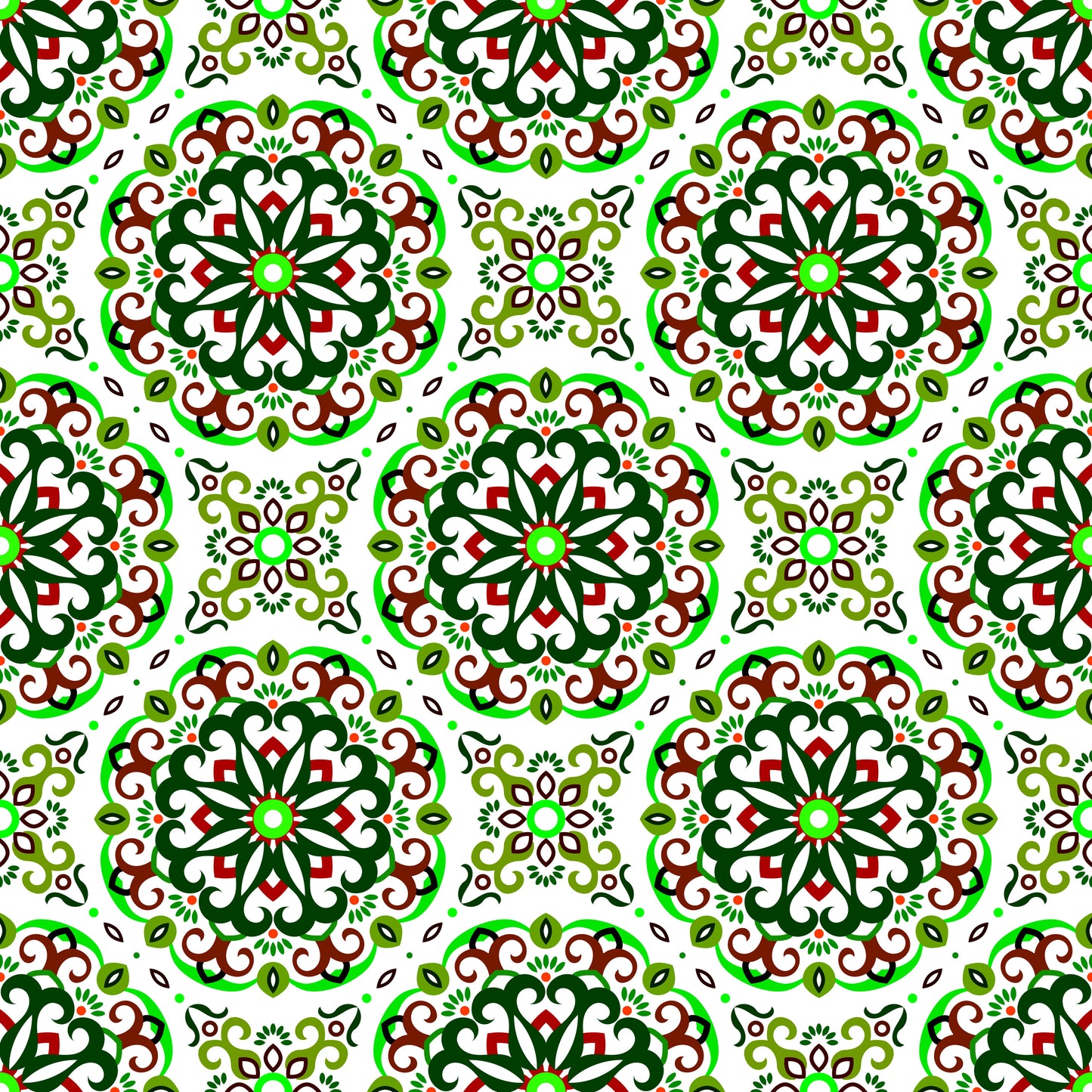 Green - Red Mandala Fabric - 188i
