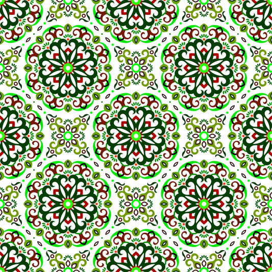 Green - Red Mandala Fabric - 188i