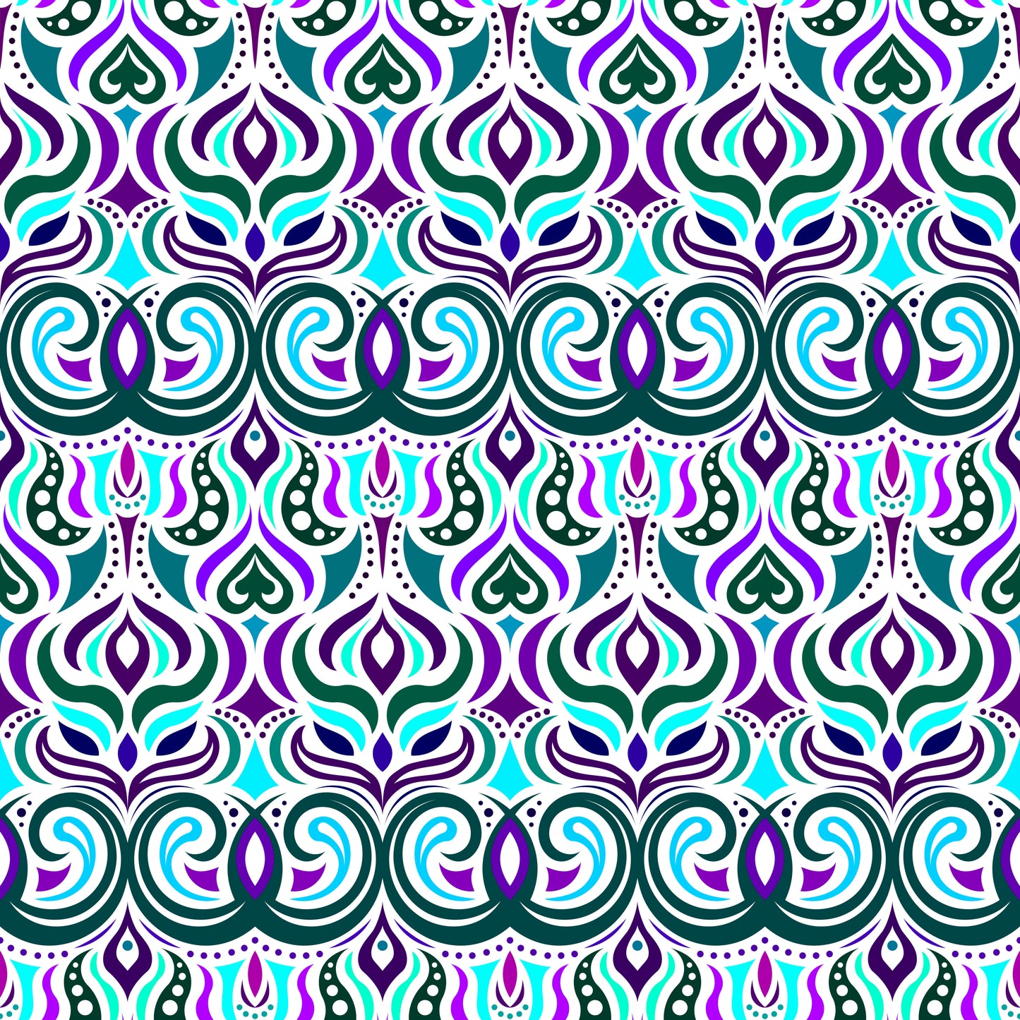 Turquoise - Purple - Green Abstract Doodle Fabric 1009.7i