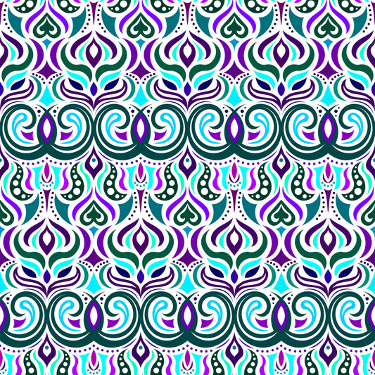 Turquoise - Purple - Green Abstract Doodle Fabric 1009.7i
