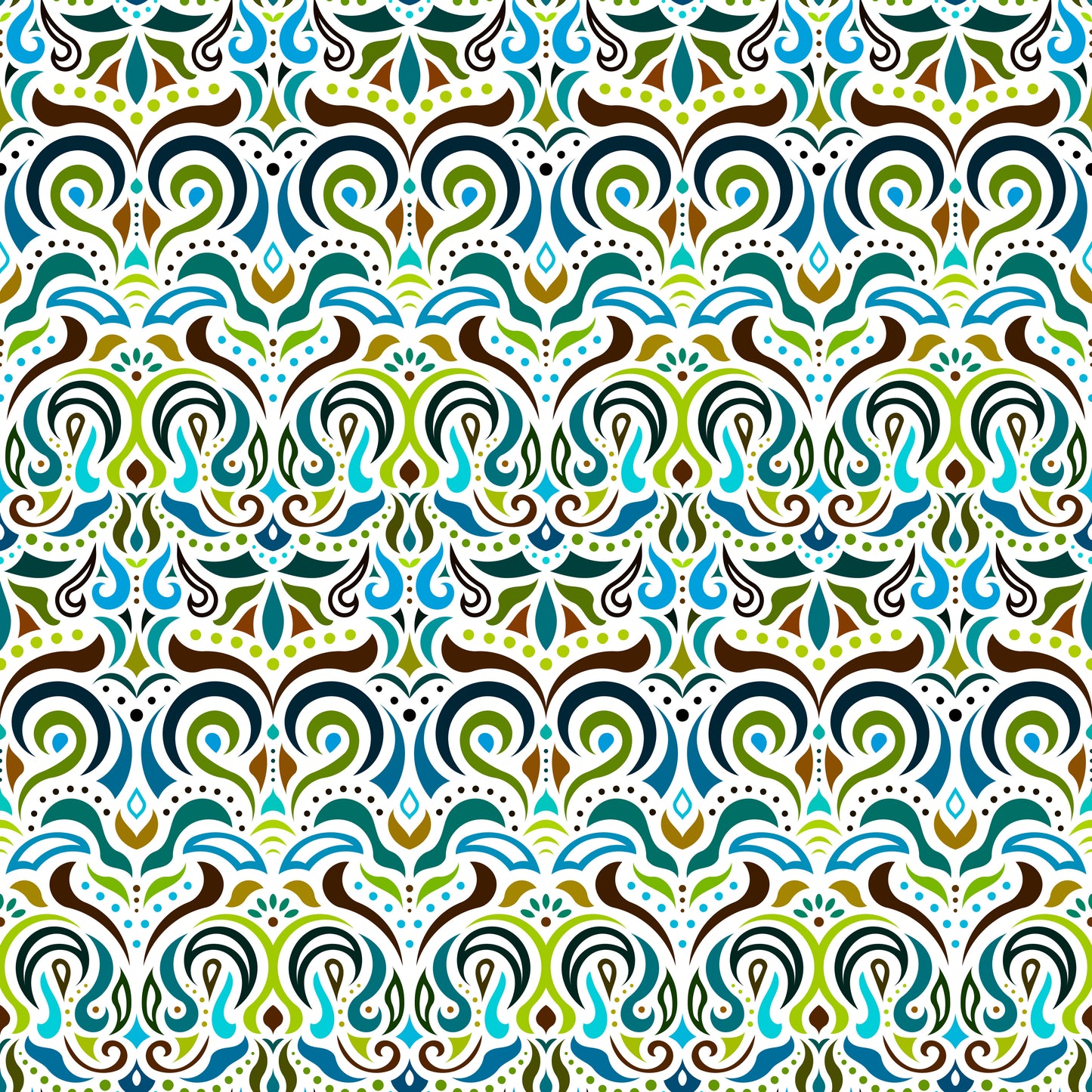 Green - Blue - Brown Abstract Doodle Fabric 1007i