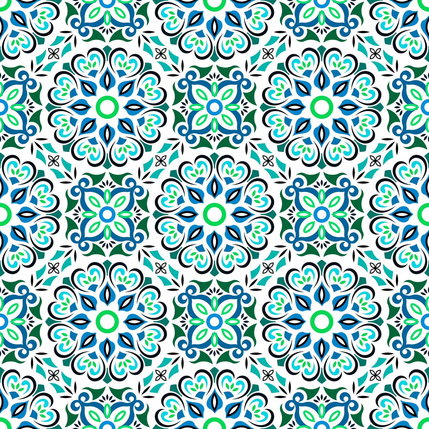 Turquoise - Green - Blue Mandala Fabric - 206i