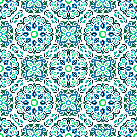 Turquoise - Green - Blue Mandala Fabric - 206i